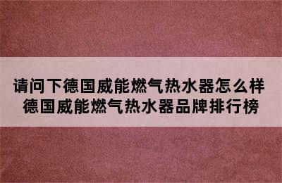 请问下德国威能燃气热水器怎么样 德国威能燃气热水器品牌排行榜